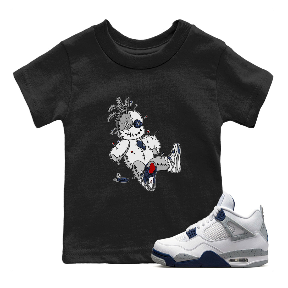 Jordan 4 Midnight Navy unique Halloween sneaker tee Voodoo Doll Sneaker Tees Jordan 4 Midnight Navy Sneaker Release Tees Kids Shirts