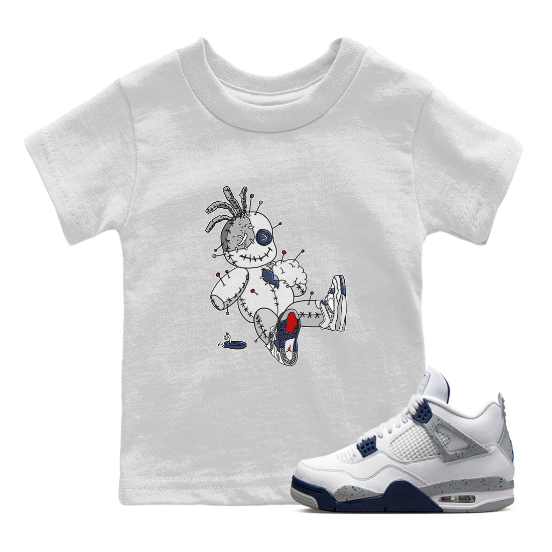 Jordan 4 Midnight Navy unique Halloween sneaker tee Voodoo Doll Sneaker Tees Jordan 4 Midnight Navy Sneaker Release Tees Kids Shirts