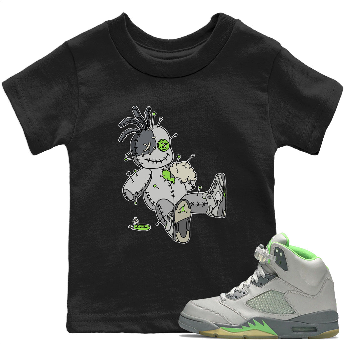 Jordan 5 Green Bean unique Halloween sneaker tee Voodoo Doll Sneaker Tees Jordan 5 Green Bean Sneaker Release Tees Kids Shirts