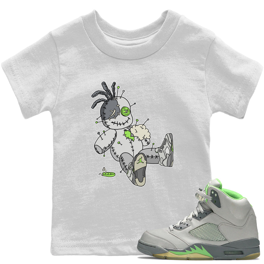 Jordan 5 Green Bean unique Halloween sneaker tee Voodoo Doll Sneaker Tees Jordan 5 Green Bean Sneaker Release Tees Kids Shirts