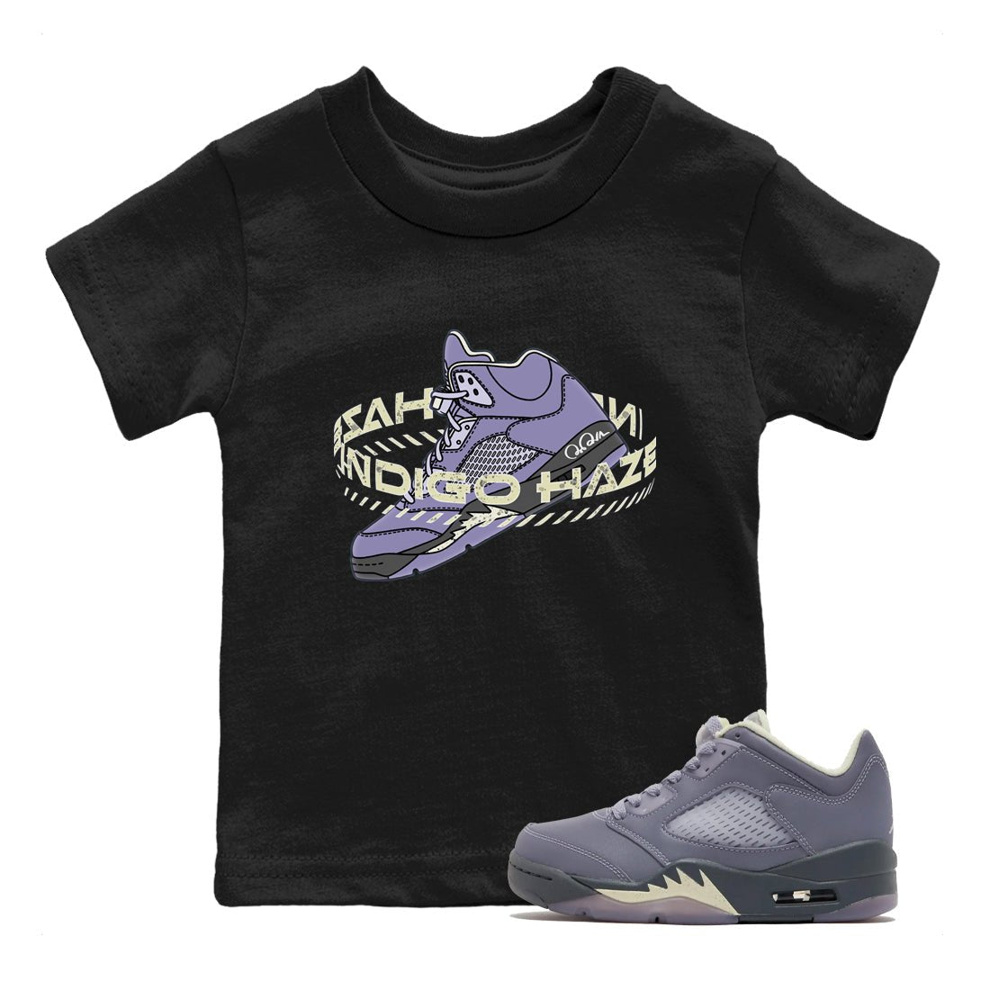 Air Jordan 5 Indigo Haze Sneaker Match Tees Warping Space Sneaker Tees AJ5 Indigo Haze Sneaker Release Tees Kids Shirts Black 1