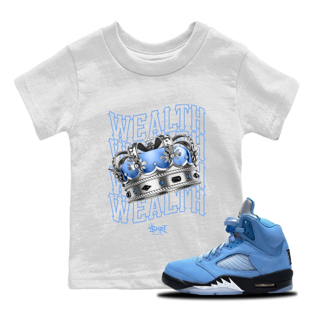 Jordan 5 UNC Jordan Shirts Wealth Sneaker Tees Air Jordan 5 Retro UNC Sneaker Release Tees Kids Shirts White 1