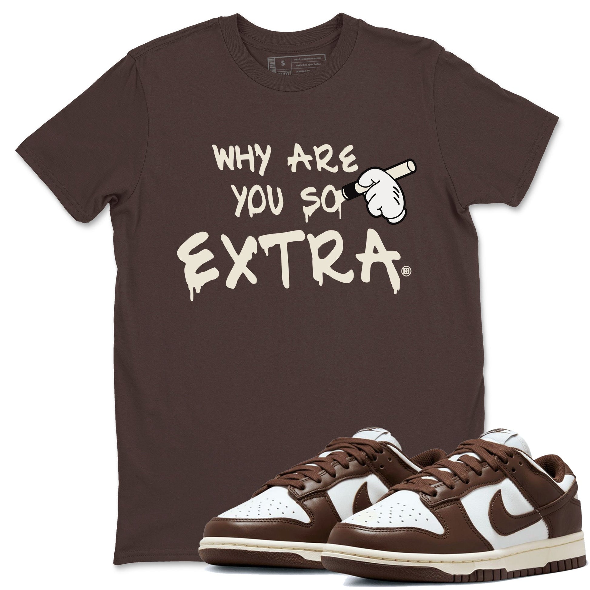 Dunk Low WMNS Cacao Wow sneaker shirt to match jordans Why Are You So Extra sneaker tees Dunk Cacao Wow SNRT Sneaker Tees Crew Neck Unisex Cotton Sneaker T-Shirt Dark Chocolate 1 T-Shirt