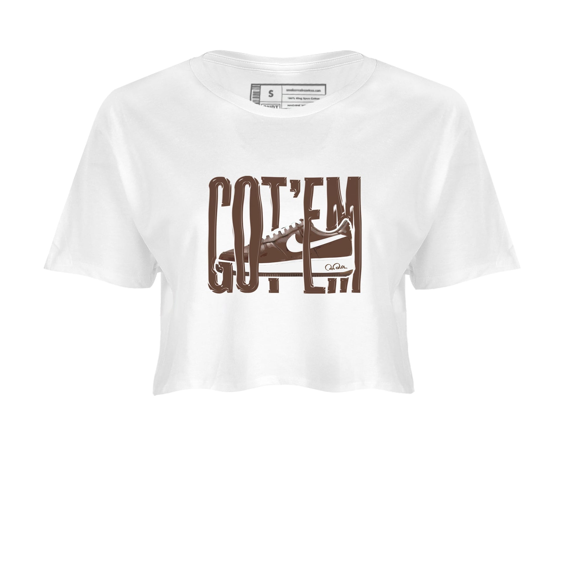 Air Force Low Chocolate shirt to match jordans Wiggling Gotem sneaker tees chocolate Nike Air Force Low Chocolate SNRT Sneaker Release Tees White 2 Crop T-Shirt