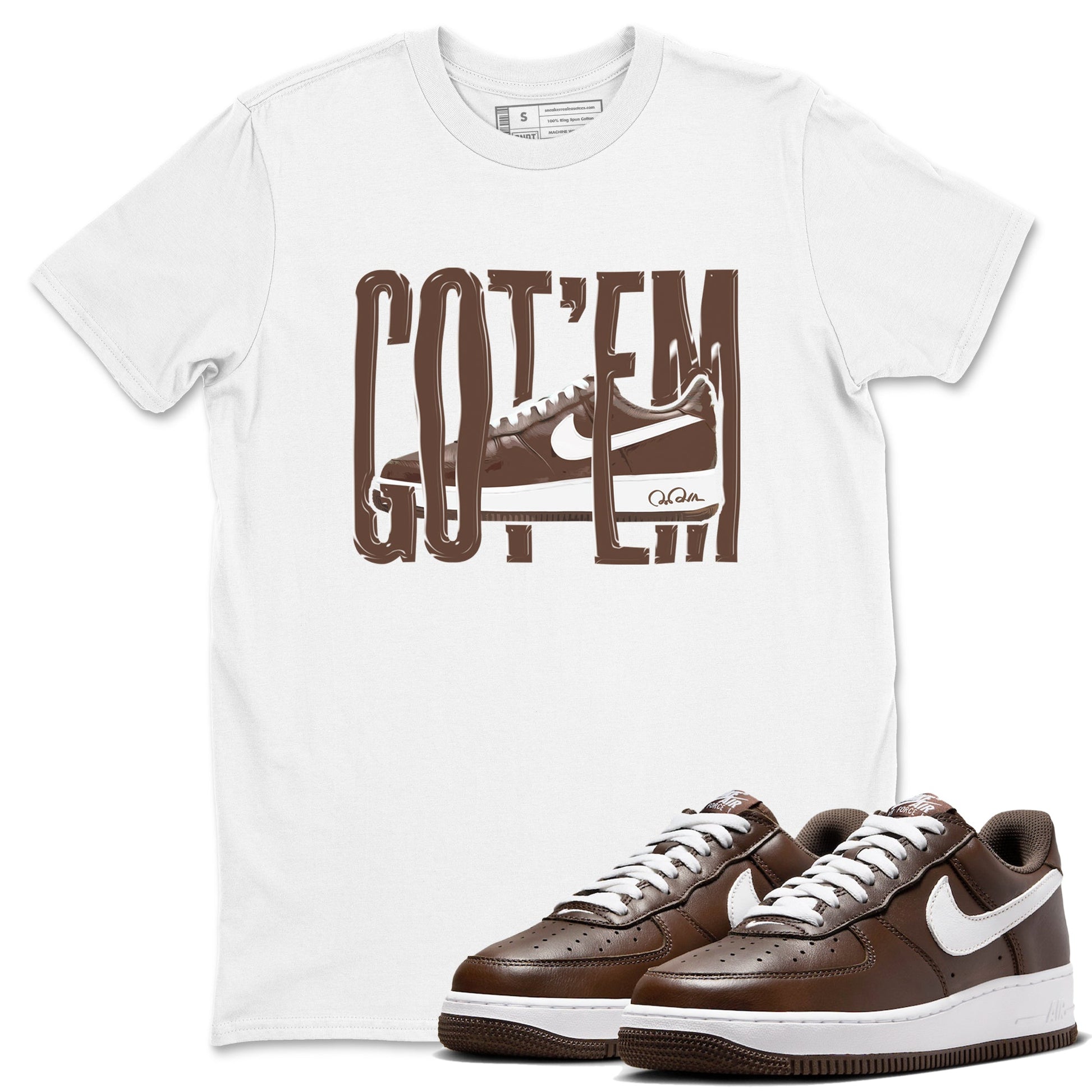 Air Force Low Chocolate shirt to match jordans Wiggling Gotem sneaker tees chocolate Nike Air Force Low Chocolate SNRT Sneaker Release Tees Unisex White 1 T-Shirt