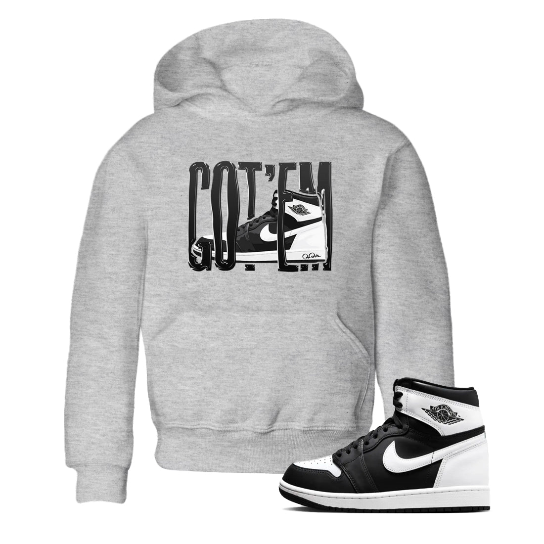 1s Black White shirt to match jordans Wiggling Gotem sneaker tees Air Jordan 1 High OG Black White SNRT sneaker release tees baby toddler Heather Grey 1 cotton Shirt