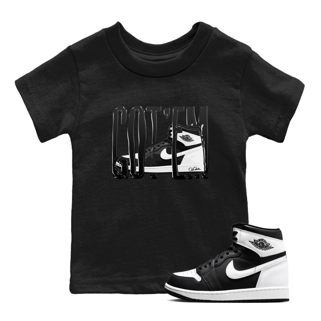 1s Black White shirt to match jordans Wiggling Gotem sneaker tees Air Jordan 1 High OG Black White SNRT sneaker release tees baby toddler Black 1 cotton Shirt