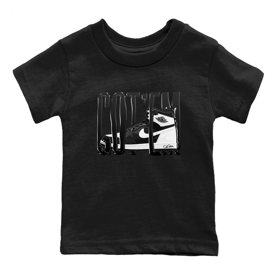 1s Black White shirt to match jordans Wiggling Gotem sneaker tees Air Jordan 1 High OG Black White SNRT sneaker release tees baby toddler Black 2 cotton Shirt