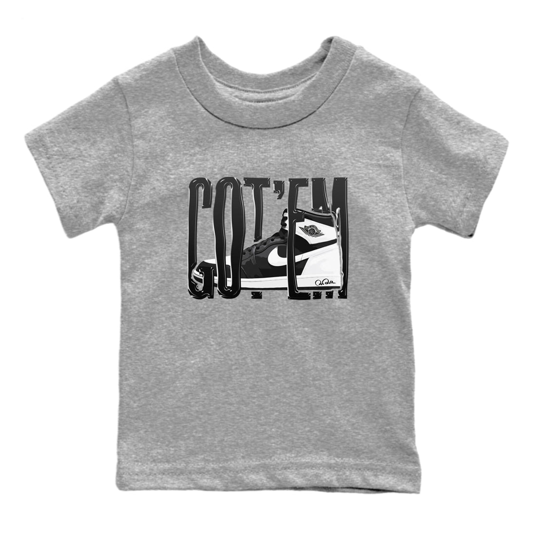 1s Black White shirt to match jordans Wiggling Gotem sneaker tees Air Jordan 1 High OG Black White SNRT sneaker release tees baby toddler Heather Grey 2 cotton Shirt
