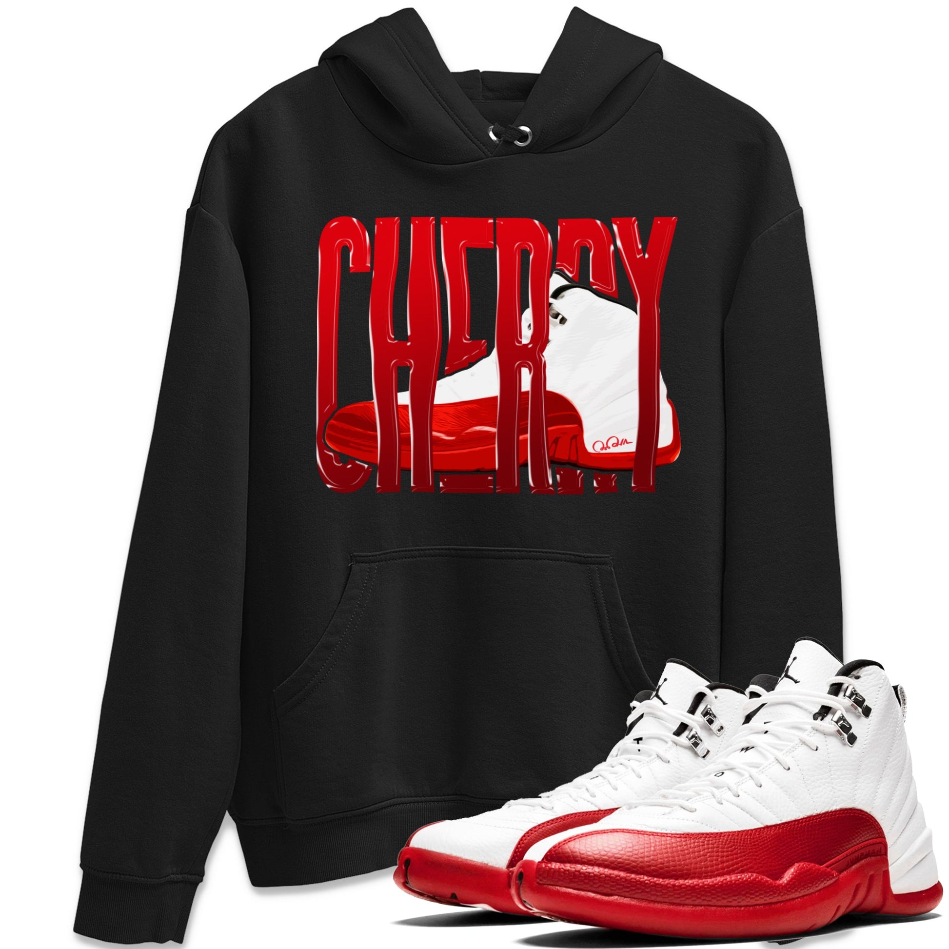 Air Jordan 12 Cherry Sneaker Match Tees Wiggling Gotem Sneaker Tees AJ12 Cherry Sneaker Release Tees Unisex Shirts Black 1