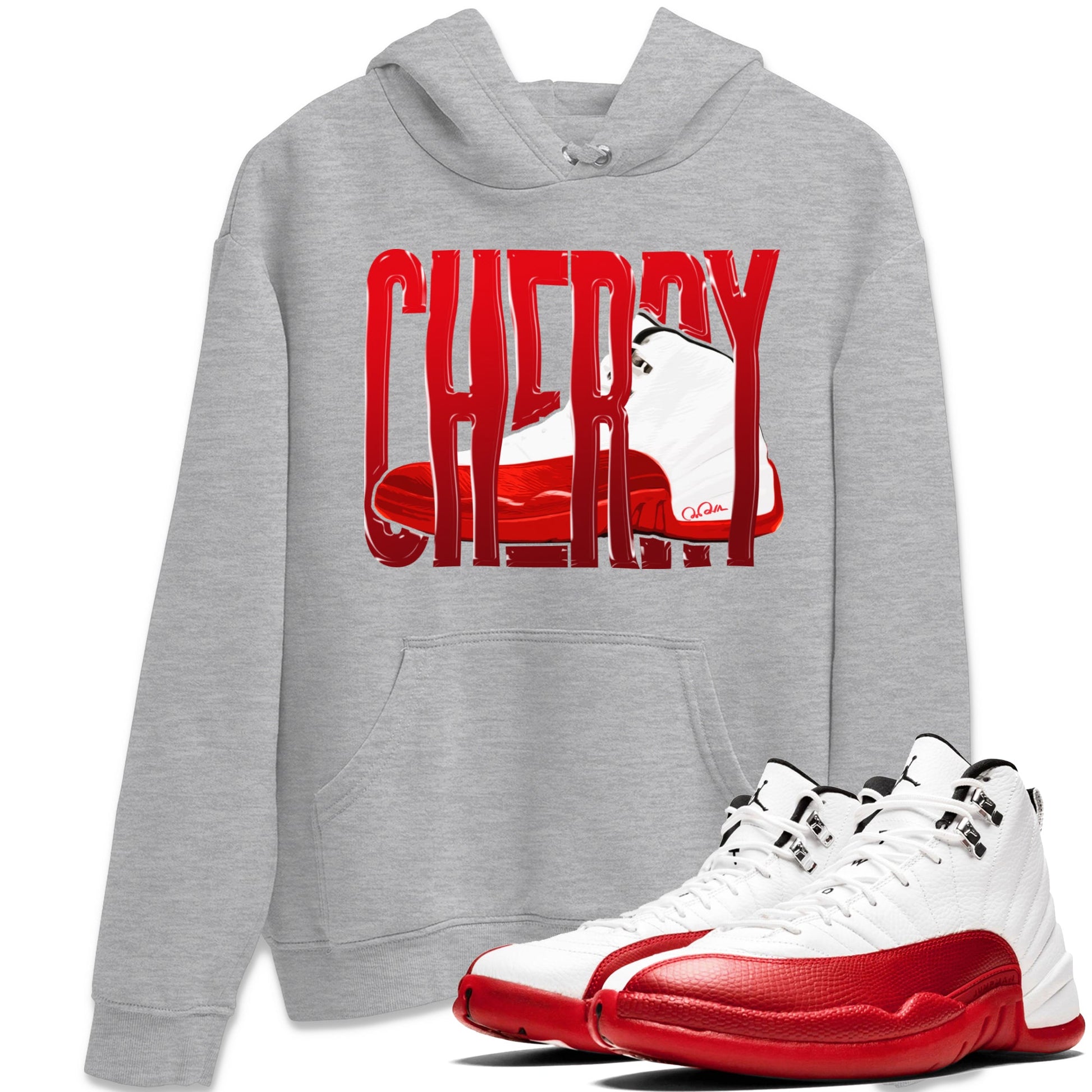 Air Jordan 12 Cherry Sneaker Match Tees Wiggling Gotem Sneaker Tees AJ12 Cherry Sneaker Release Tees Unisex Shirts Heather Grey 1