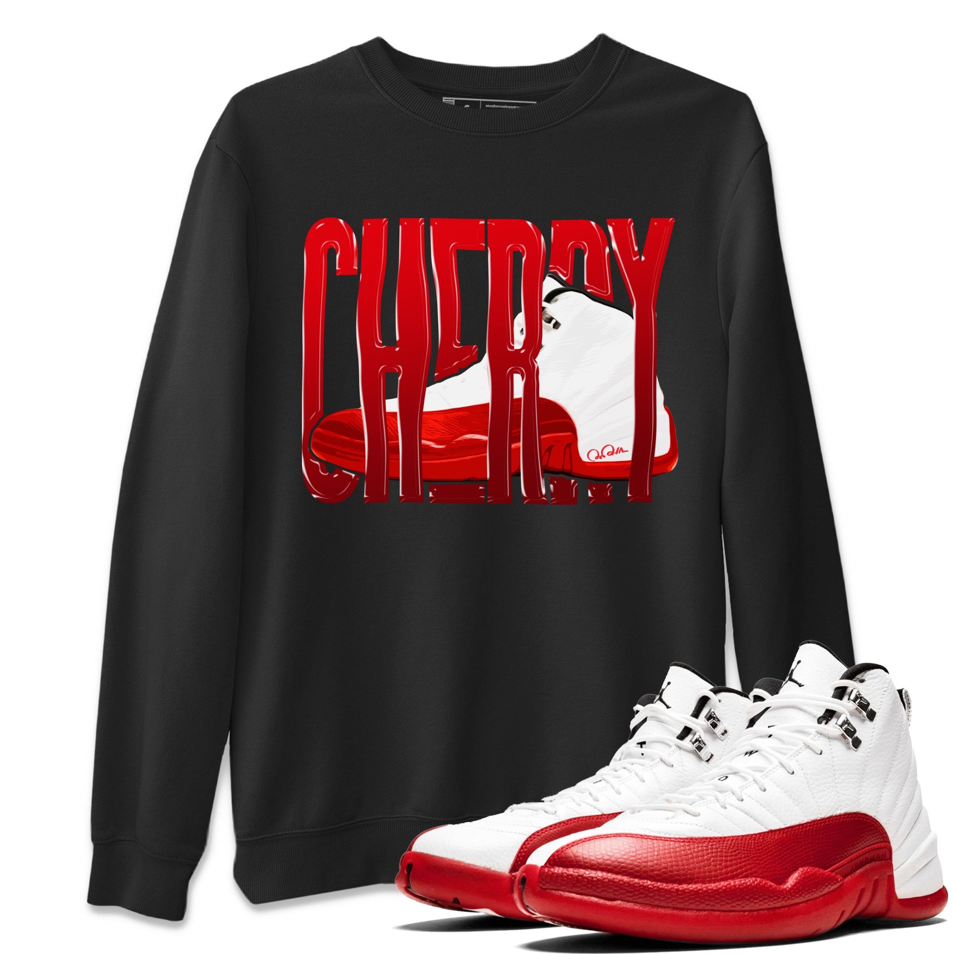 Air Jordan 12 Cherry Sneaker Match Tees Wiggling Gotem Sneaker Tees AJ12 Cherry Sneaker Release Tees Unisex Shirts Black 1