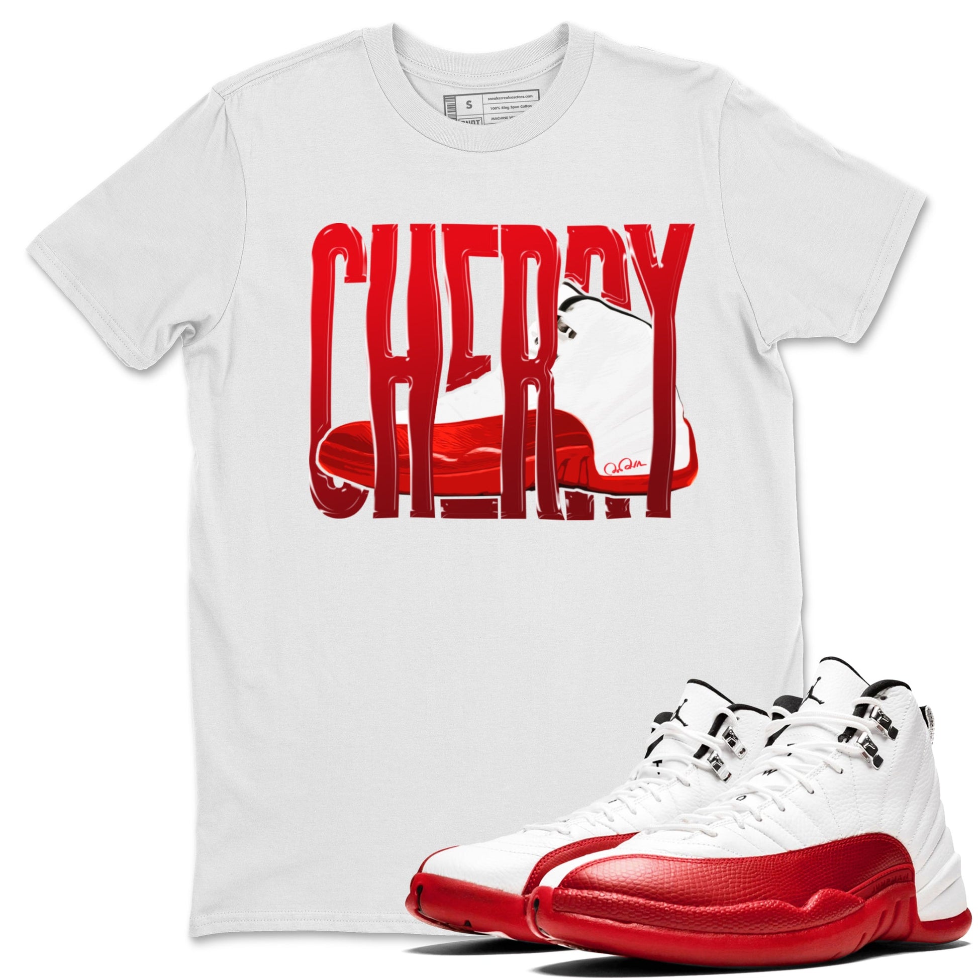 Air Jordan 12 Cherry Sneaker Match Tees Wiggling Gotem Sneaker Tees AJ12 Cherry Sneaker Release Tees Unisex Shirts White 1