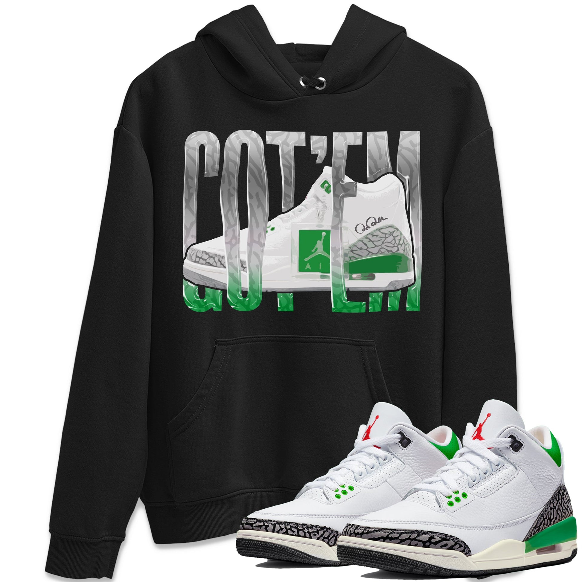 Air Jordan 3 Lucky Green Sneaker Match Tees Wiggling Gotem Sneaker Tees AJ3 Lucky Green Sneaker Release Tees Unisex Shirts Black 1