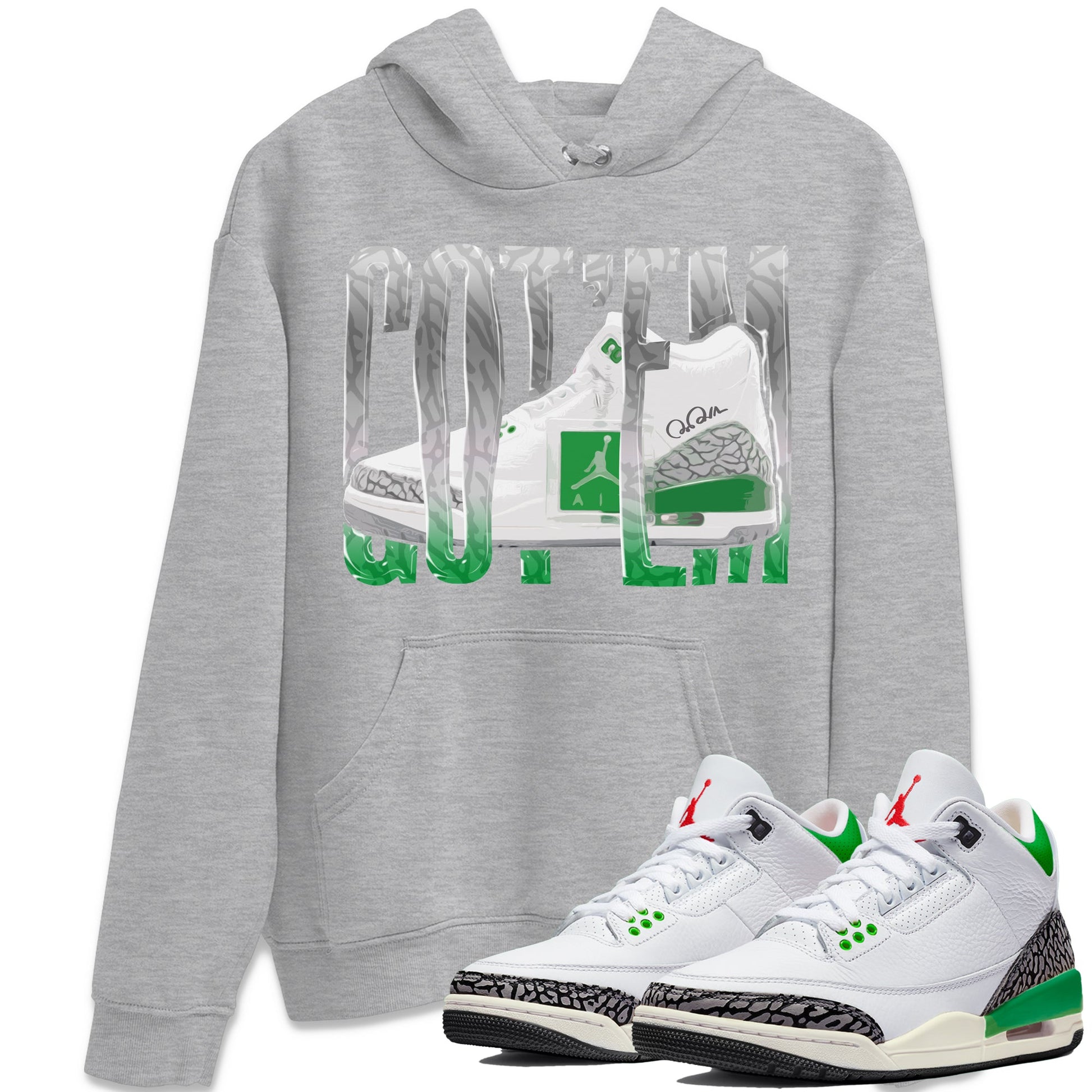 Air Jordan 3 Lucky Green Sneaker Match Tees Wiggling Gotem Sneaker Tees AJ3 Lucky Green Sneaker Release Tees Unisex Shirts Heather Grey 1