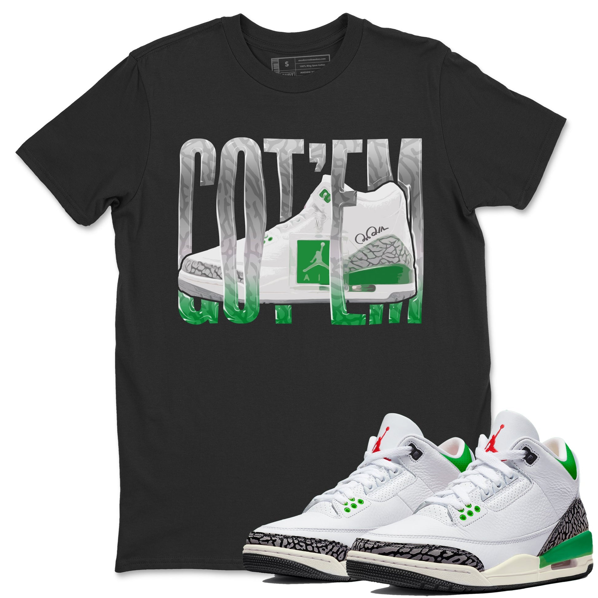 Air Jordan 3 Lucky Green Sneaker Match Tees Wiggling Gotem Sneaker Tees AJ3 Lucky Green Sneaker Release Tees Unisex Shirts Black 1