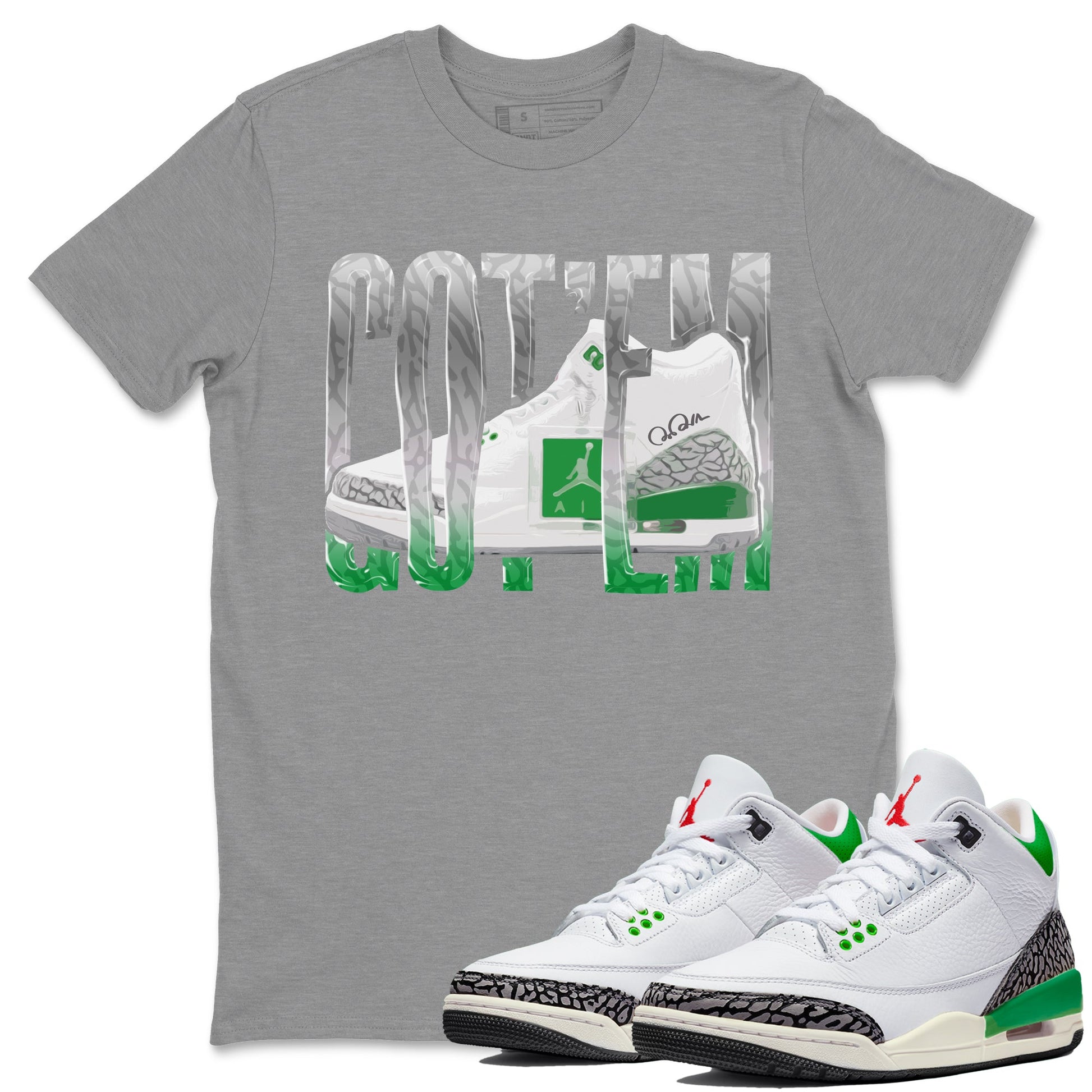 Air Jordan 3 Lucky Green Sneaker Match Tees Wiggling Gotem Sneaker Tees AJ3 Lucky Green Sneaker Release Tees Unisex Shirts Heather Grey 1