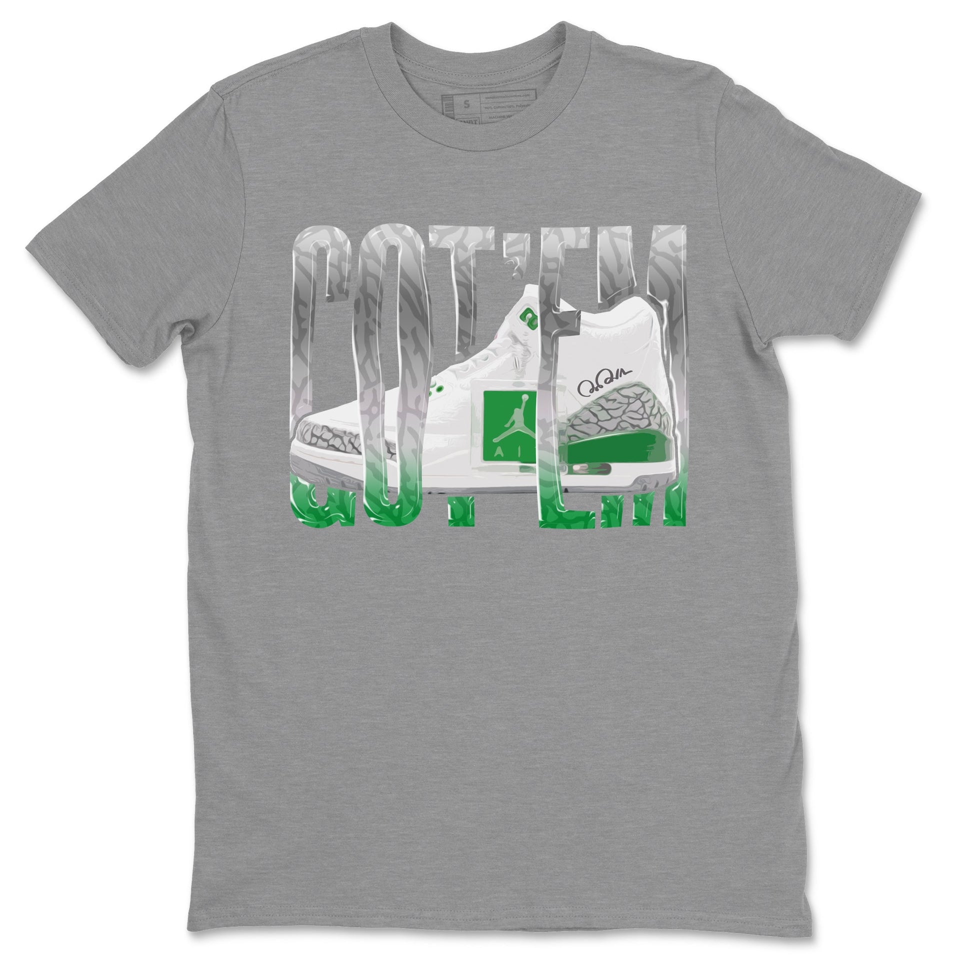 Air Jordan 3 Lucky Green Sneaker Match Tees Wiggling Gotem Sneaker Tees AJ3 Lucky Green Sneaker Release Tees Unisex Shirts Heather Grey 2