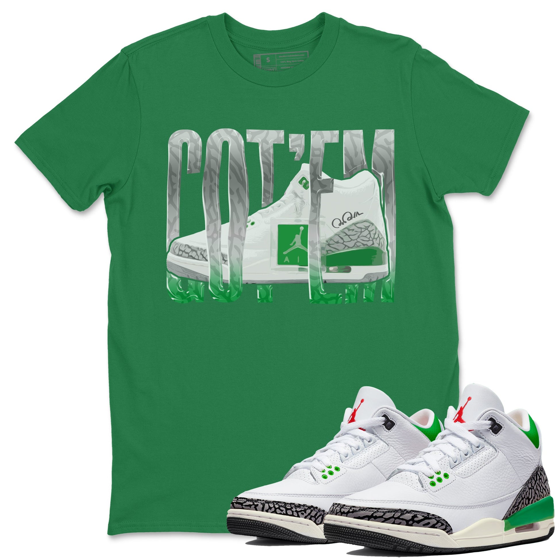 Air Jordan 3 Lucky Green Sneaker Match Tees Wiggling Gotem Sneaker Tees AJ3 Lucky Green Sneaker Release Tees Unisex Shirts Kelly Green 1