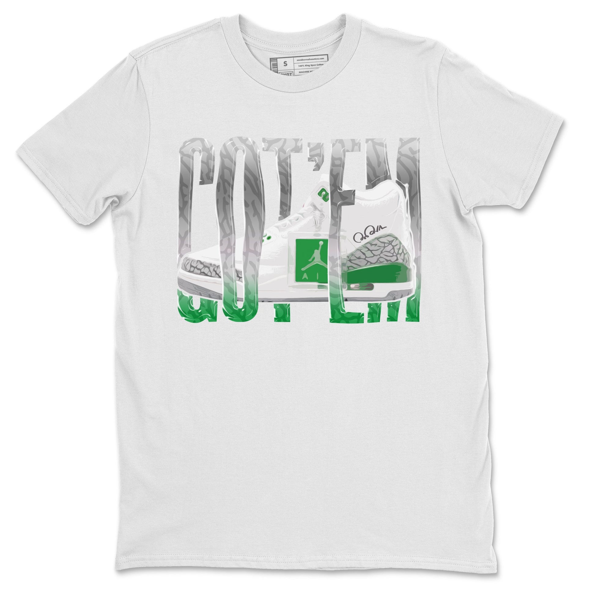 Air Jordan 3 Lucky Green Sneaker Match Tees Wiggling Gotem Sneaker Tees AJ3 Lucky Green Sneaker Release Tees Unisex Shirts White 2