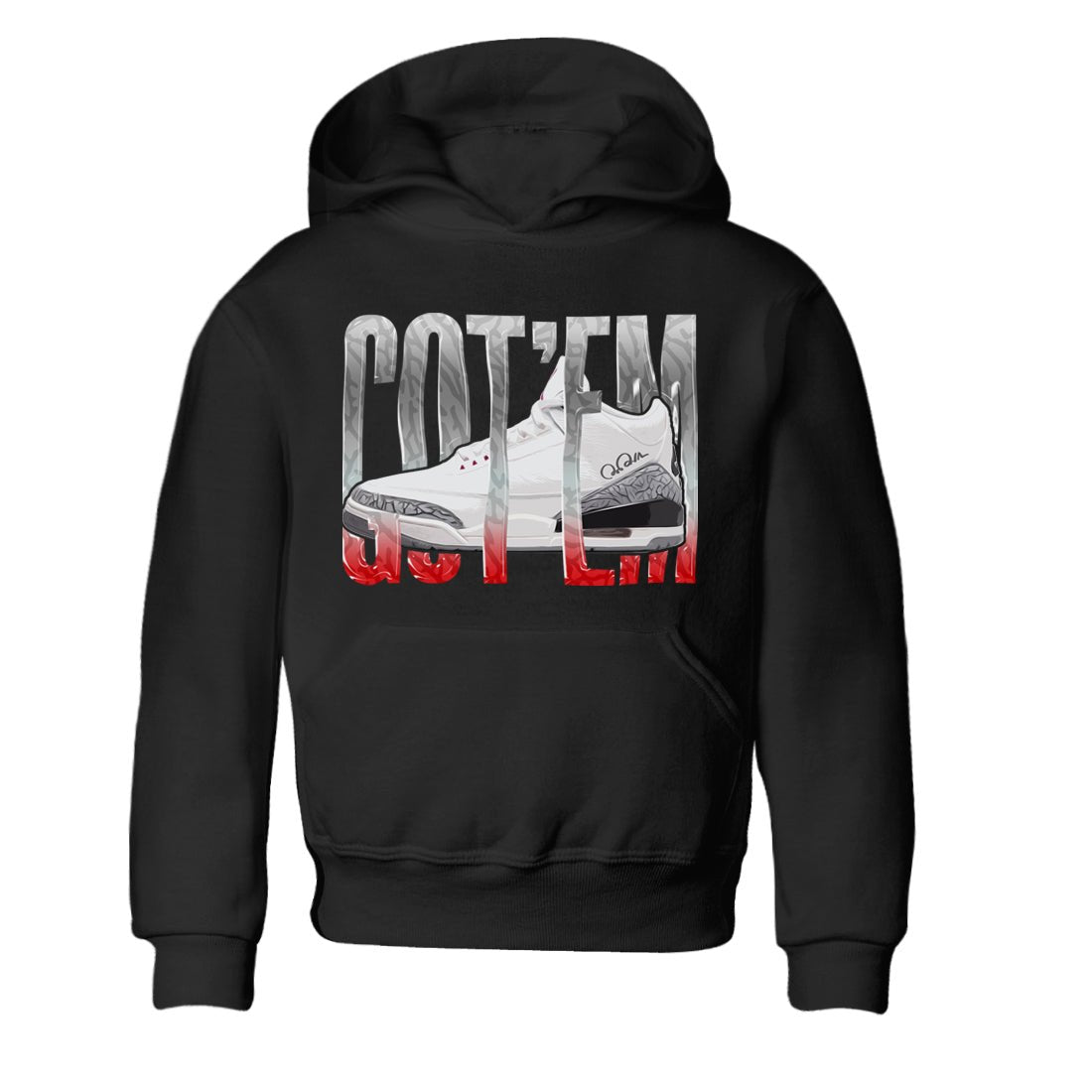 Air Jordan 3 White Cement Sneaker Match Tees Wiggling Gotem Sneaker Tees AJ3 White Cement Sneaker Release Tees Kids Shirts Black 2