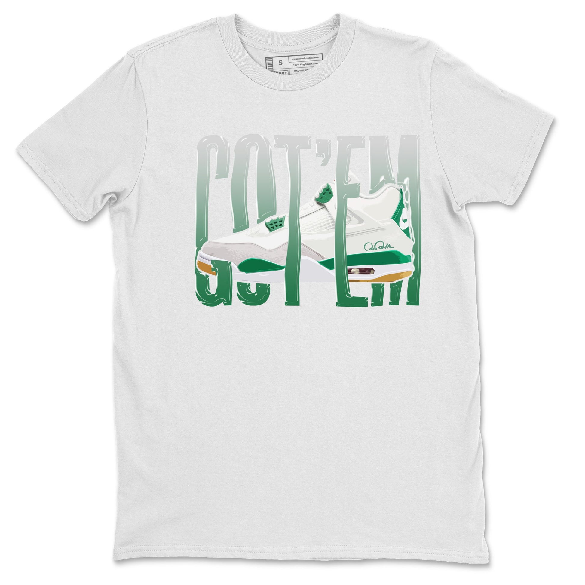 Air Jordan 4 Pine Green Sneaker Match Tees Wiggling Gotem Sneaker Tees AJ4 Pine Green Sneaker Release Tees Unisex Shirts White 2