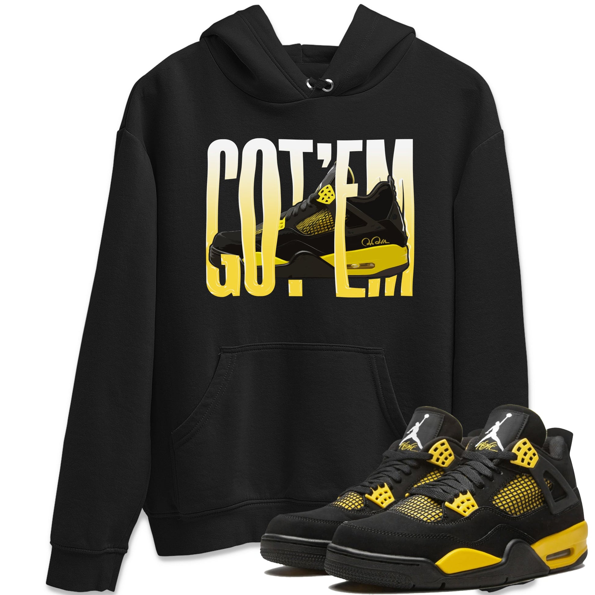 Air Jordan 4 Thunder Sneaker Match Tees Wiggling gotem Sneaker Tees AJ4 Thunder Jumpman Sneaker Release Tees Unisex Shirts Black 1