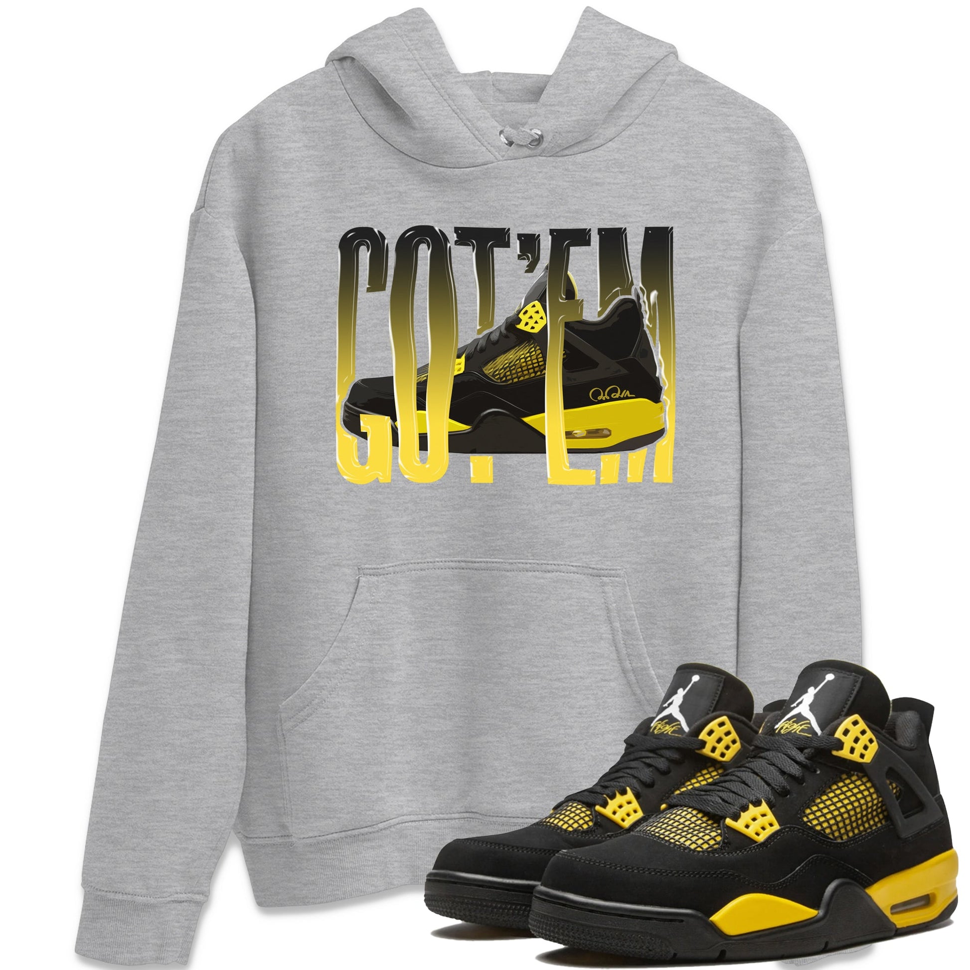 Air Jordan 4 Thunder Sneaker Match Tees Wiggling gotem Sneaker Tees AJ4 Thunder Jumpman Sneaker Release Tees Unisex Shirts Heather Grey 1