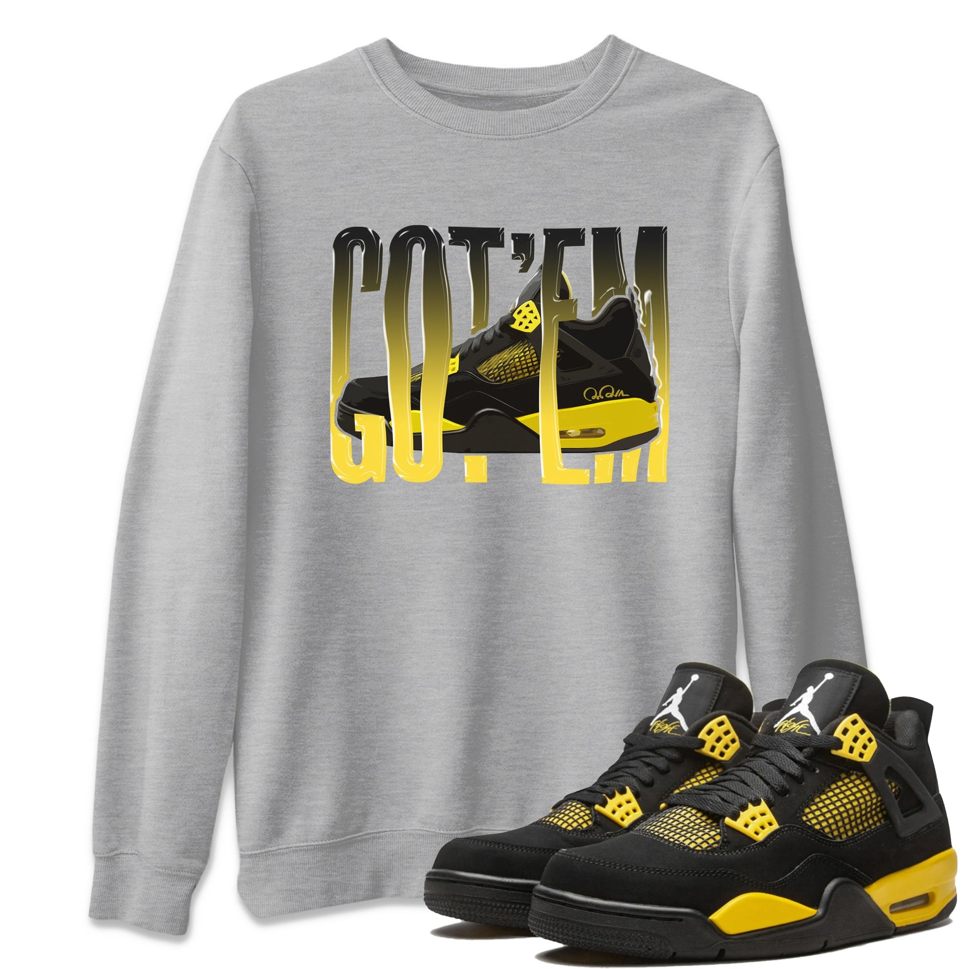 Air Jordan 4 Thunder Sneaker Match Tees Wiggling gotem Sneaker Tees AJ4 Thunder Jumpman Sneaker Release Tees Unisex Shirts Heather Grey 1