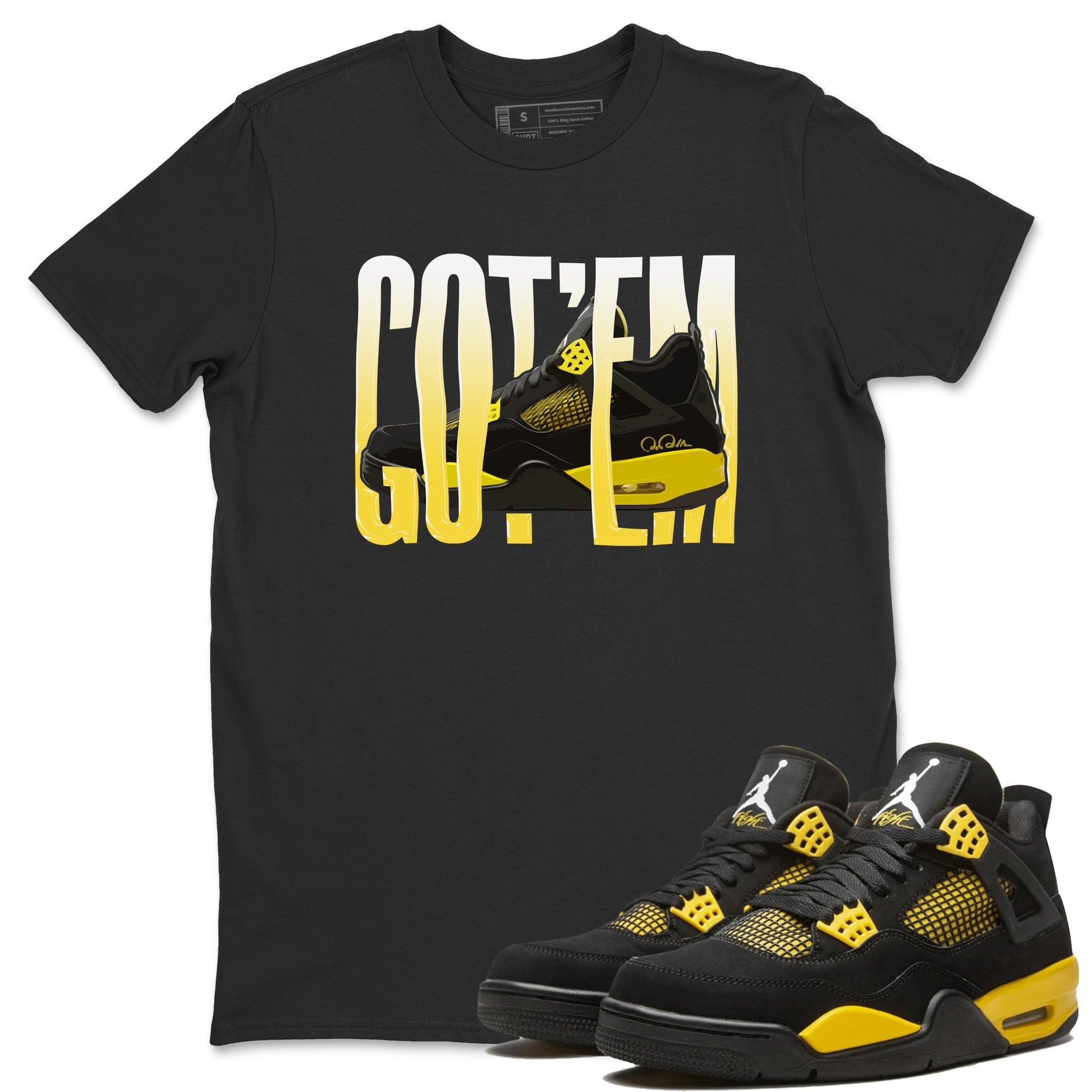 Air Jordan 4 Thunder Sneaker Match Tees Wiggling gotem Sneaker Tees AJ4 Thunder Jumpman Sneaker Release Tees Unisex Shirts Black 1