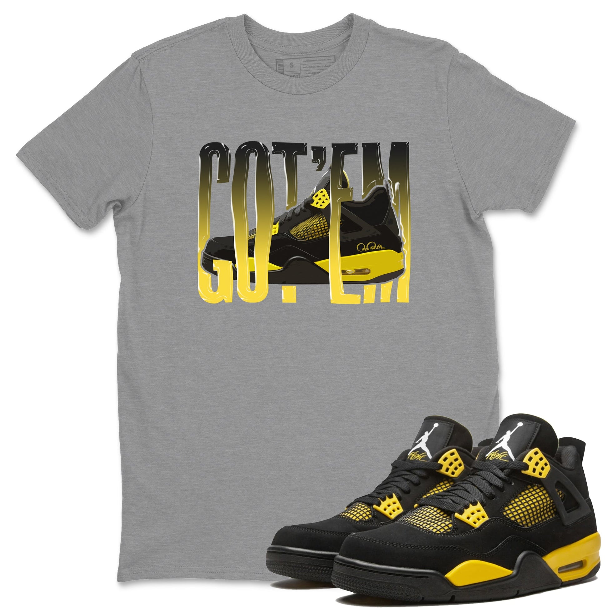 Air Jordan 4 Thunder Wiggling gotem Crew Neck Sneaker Tees AJ4 Thunder JumpmanSneaker T-Shirts Size Chart