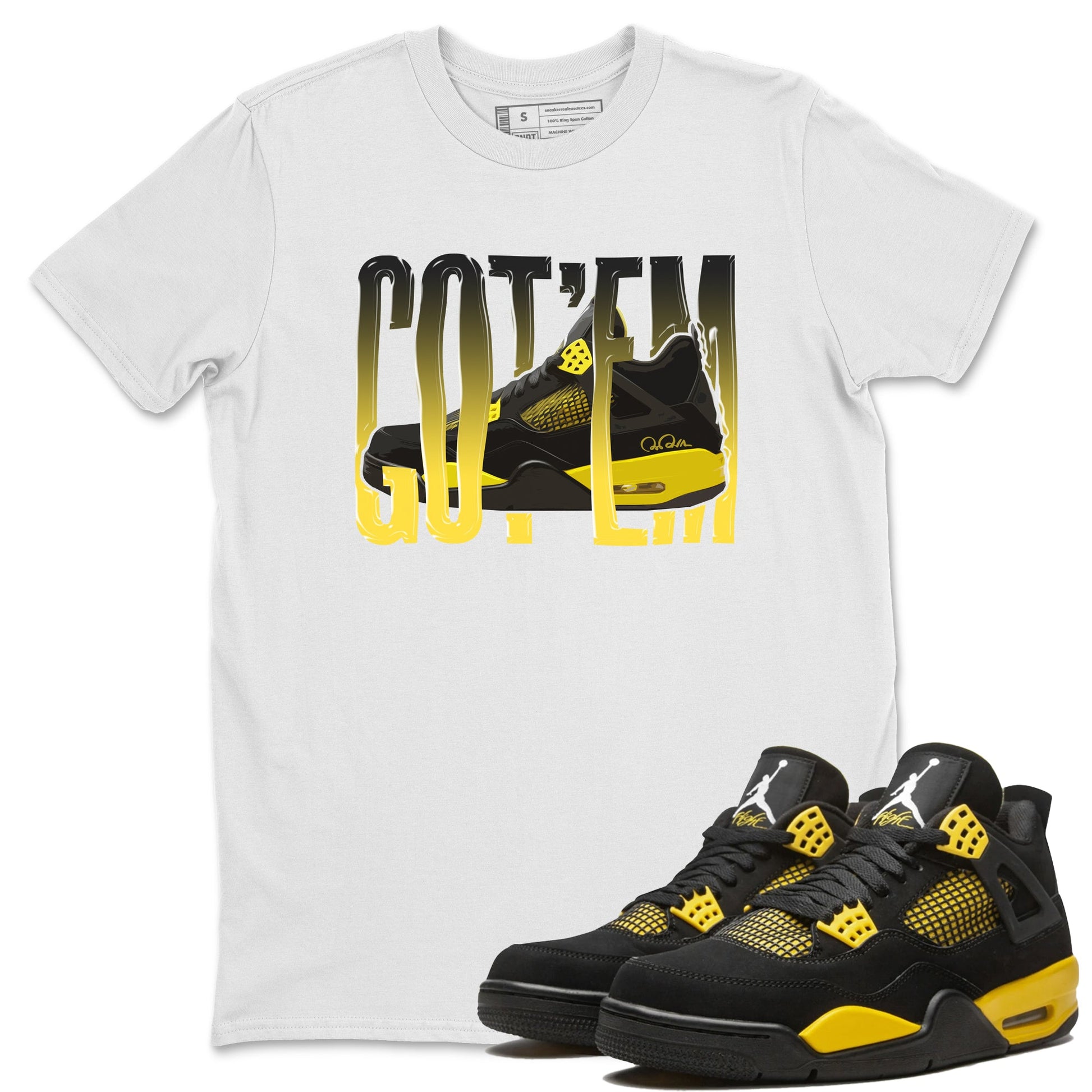 Air Jordan 4 Thunder Sneaker Match Tees Wiggling gotem Sneaker Tees AJ4 Thunder Jumpman Sneaker Release Tees Unisex Shirts White 1