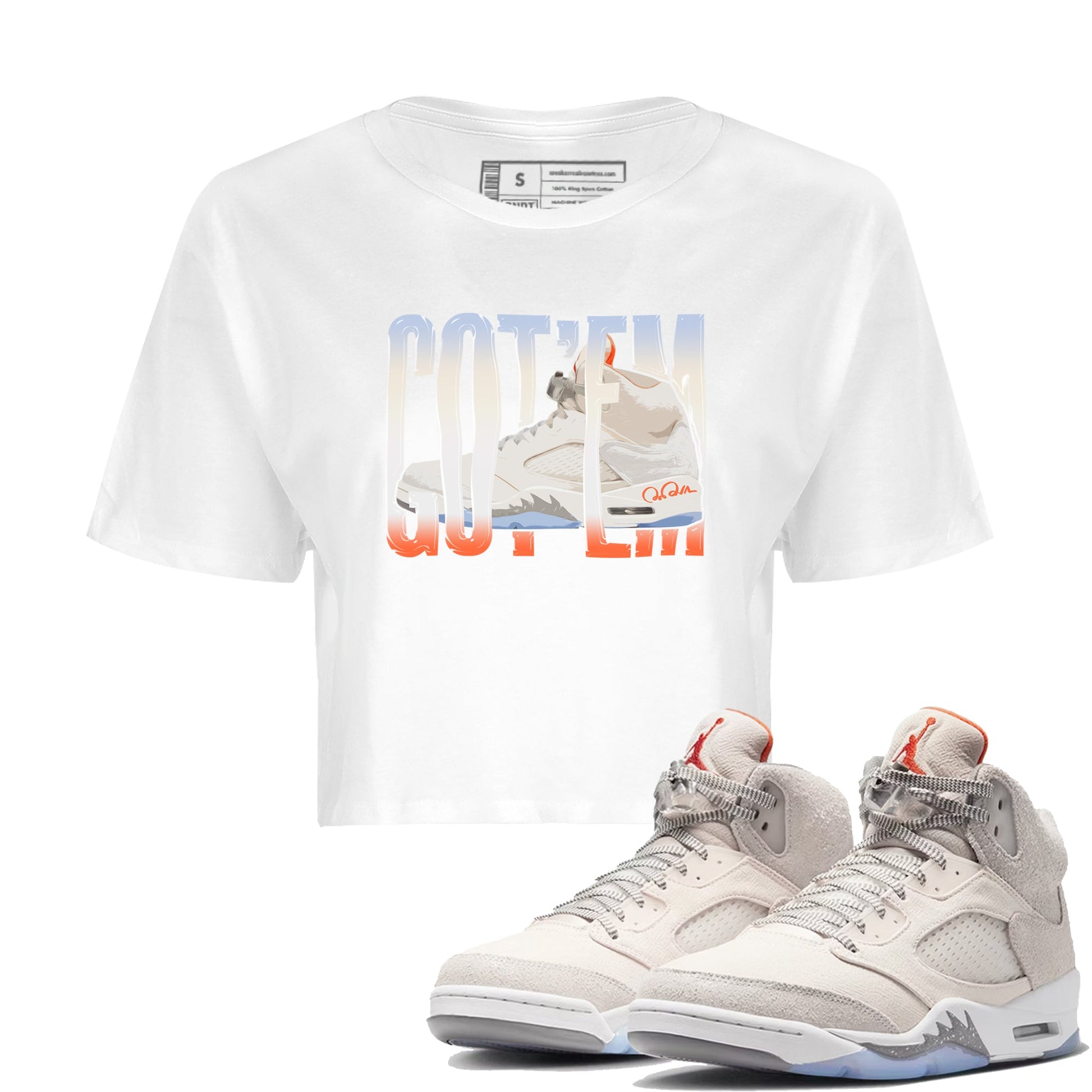 Air Jordan 5 Craft Sneaker Match Tees Wiggling Gotem Sneaker Tees AJ5 SE Craft Sneaker Release Tees Women's Shirts White 1