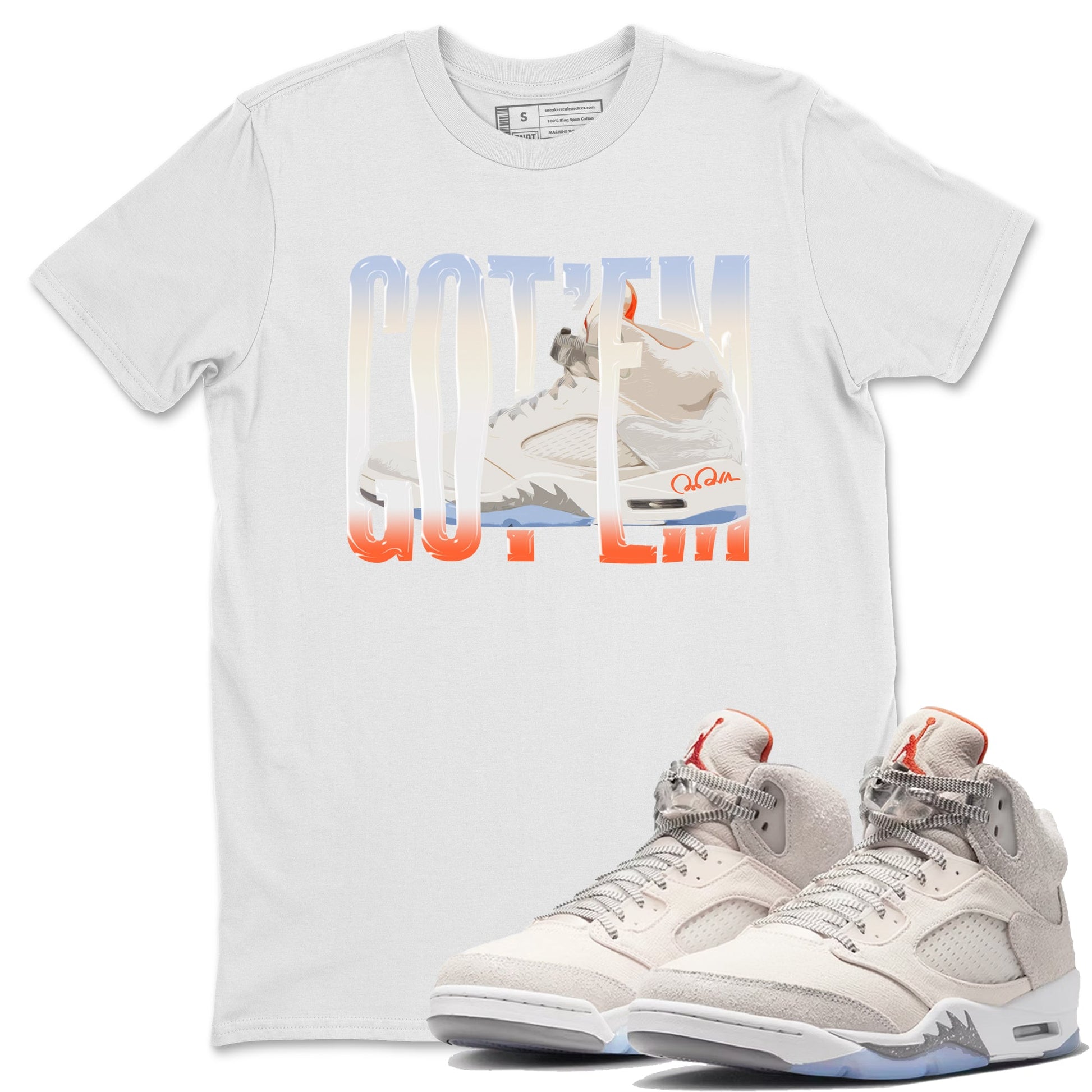 Air Jordan 5 Craft Sneaker Match Tees Wiggling Gotem Sneaker Tees AJ5 SE Craft Sneaker Release Tees Unisex Shirts White 1