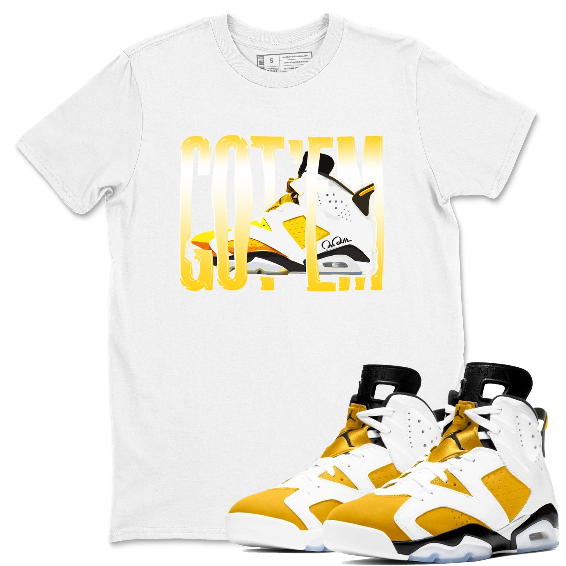 Air Jordan 6 Yellow Ochre shirt to match jordans Wiggling Gotem sneaker tees AJ6 Yellow Ochre SNRT Sneaker Release Tees Unisex White 1 T-Shirt