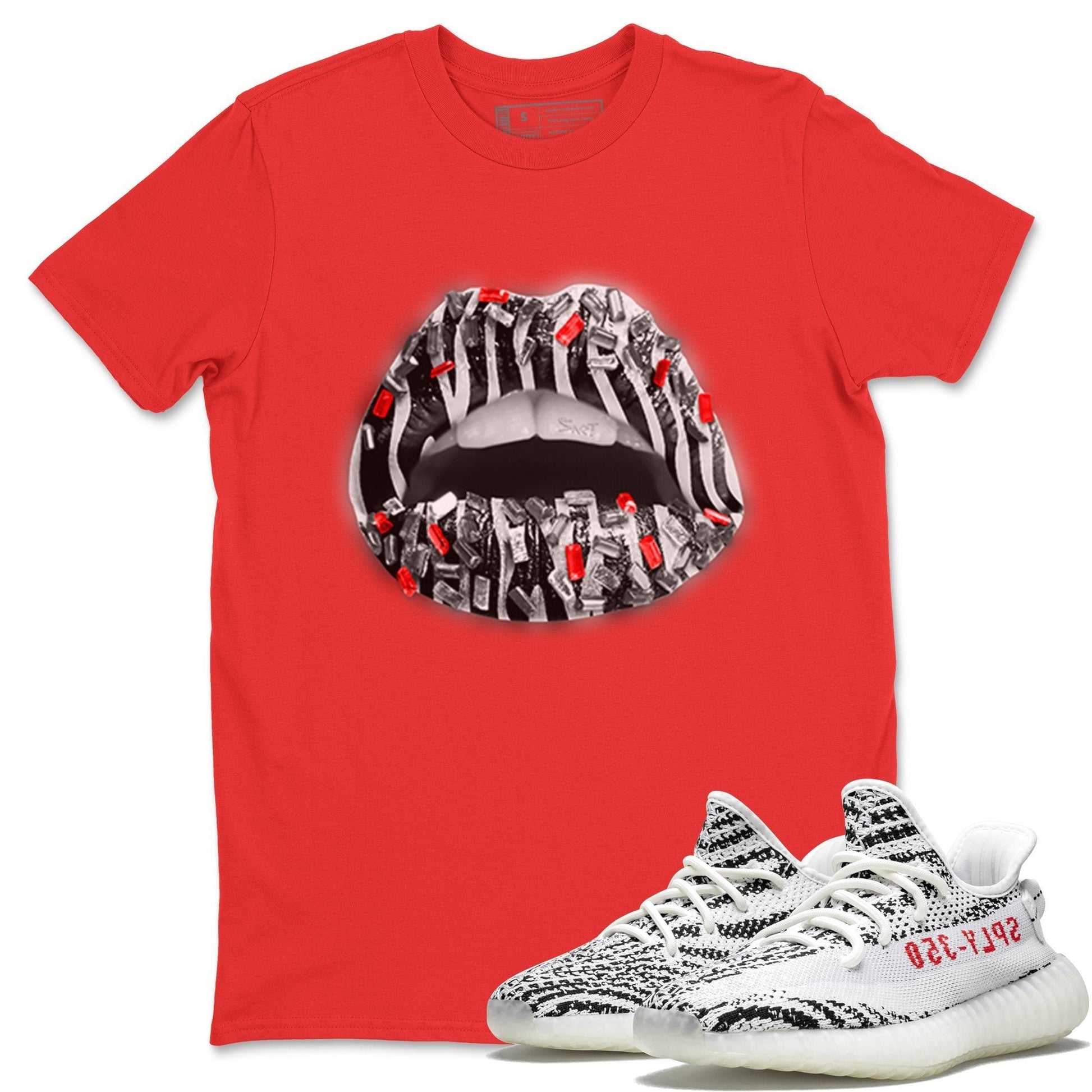 Yeezy 350 Zebra Sneaker Match Tees Lips Jewel Sneaker Tees Yeezy 350 Zebra Sneaker Release Tees Unisex Shirts