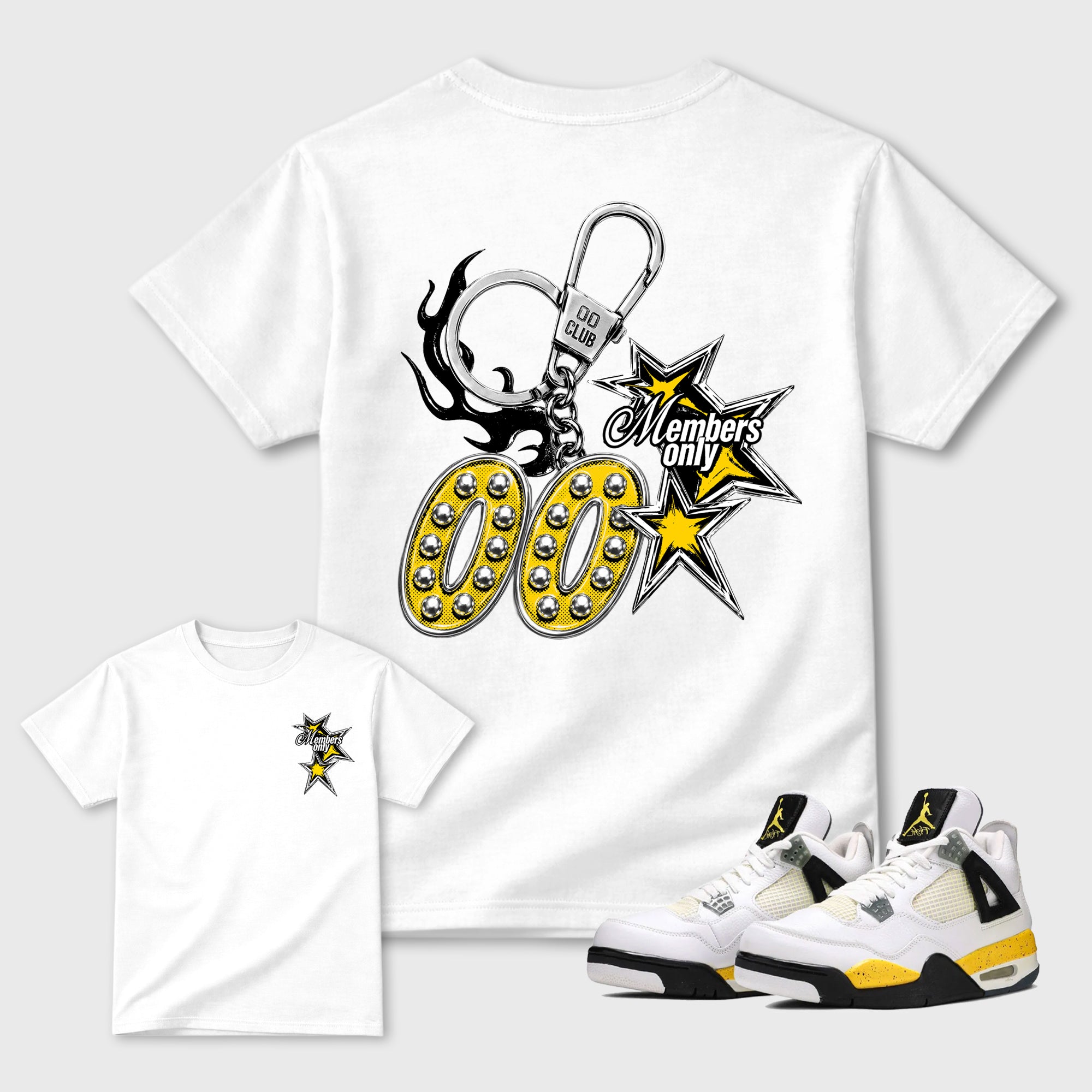00 Club Members Only Graphic T-Shirt featuring original streetwear artwork designed to match the . White Graphic T-Shirt.