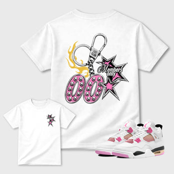 00 Members Only Graphic T-Shirt front and back tee designed for the Air Jordan 4 Comic sneakers, featuring coordinated color options for a perfect streetwear match. White shirt.