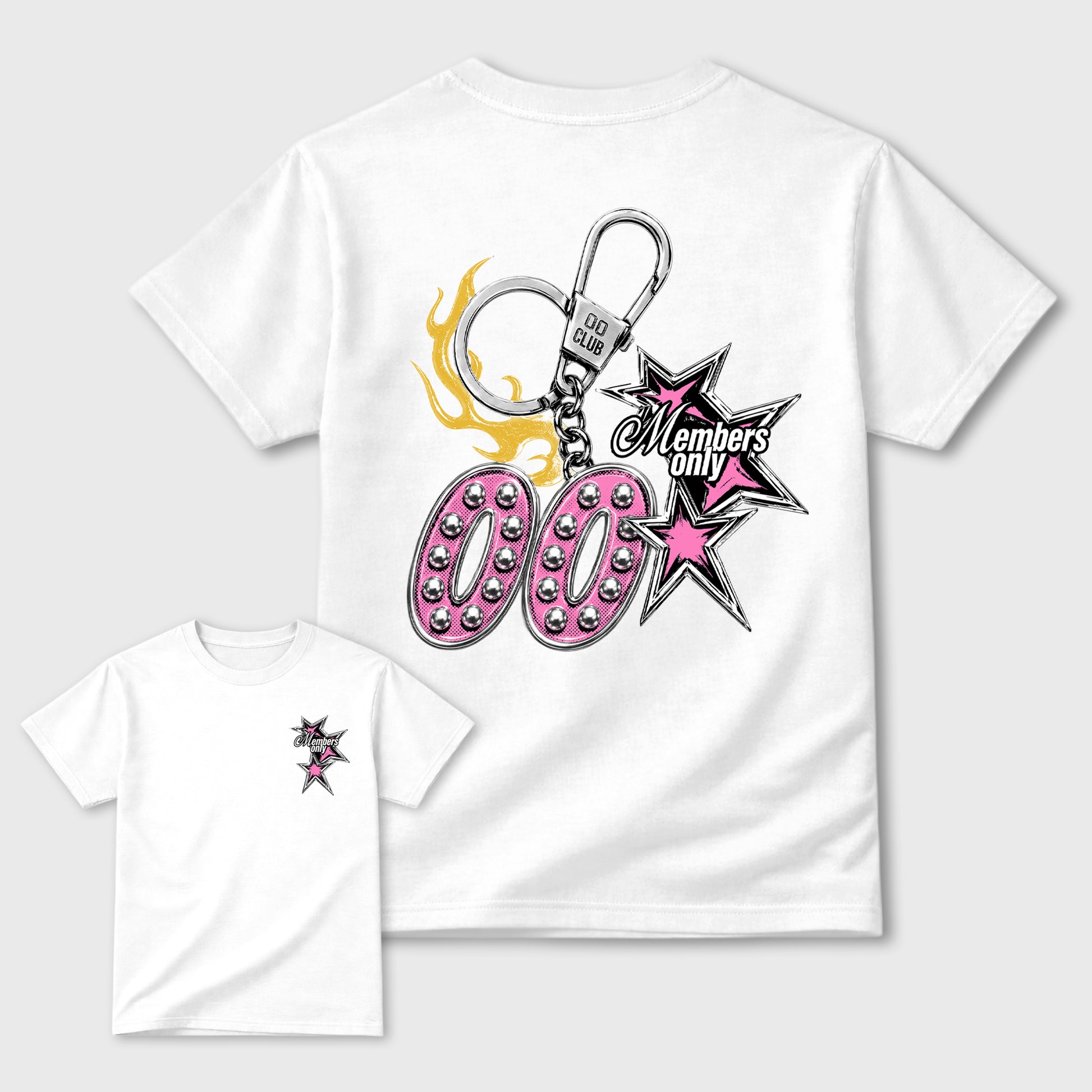 00 Members Only Graphic T-Shirt front and back tee designed for the 4s Comic, featuring coordinated color options for a perfect streetwear match. White shirt.