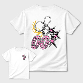 00 Members Only Graphic T-Shirt front and back tee designed for the 4s Comic, featuring coordinated color options for a perfect streetwear match. White shirt.