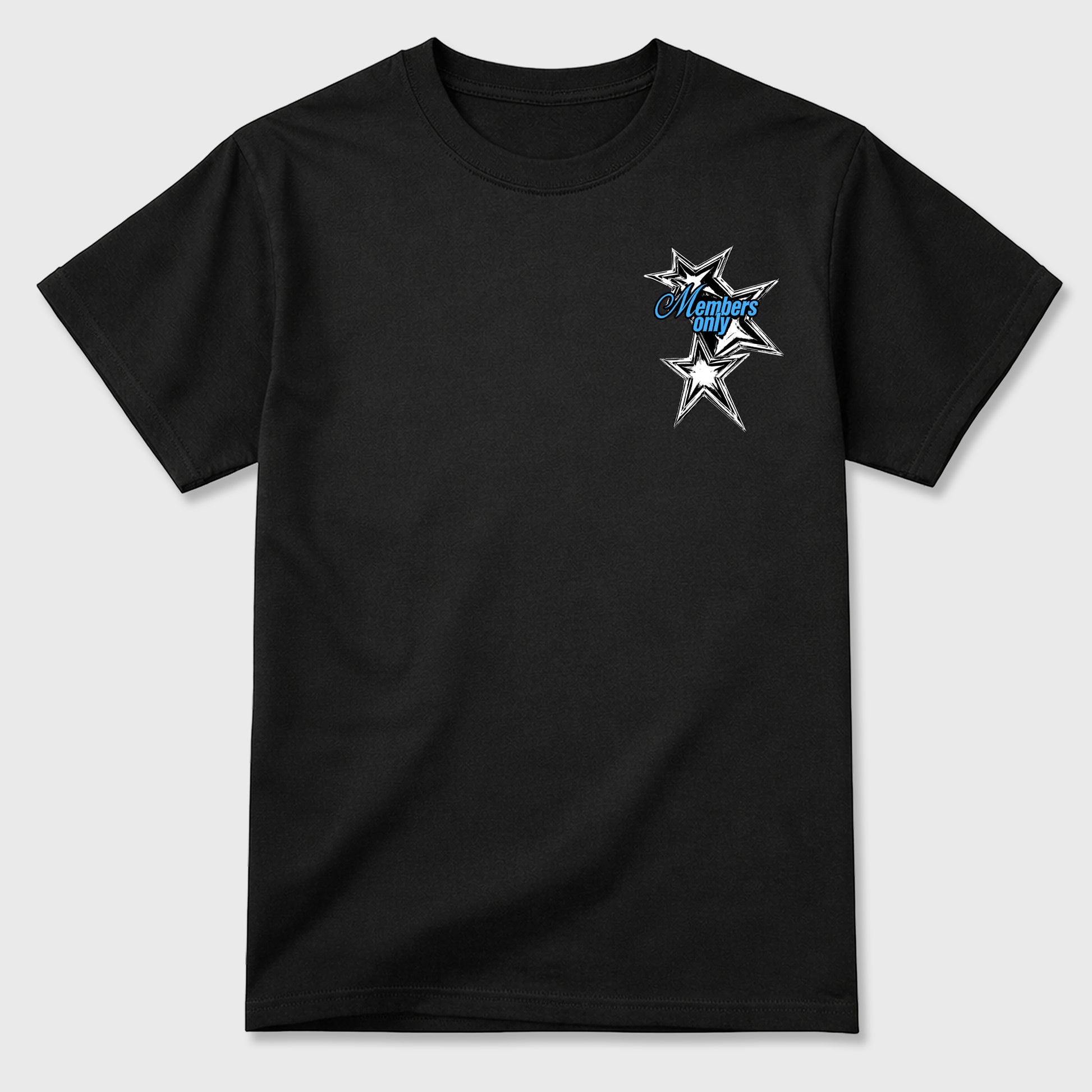 00 Members Only Graphic T-Shirt front and back tee designed for the 5s Black Carolina, featuring coordinated color options for a perfect streetwear match. Black shirt.