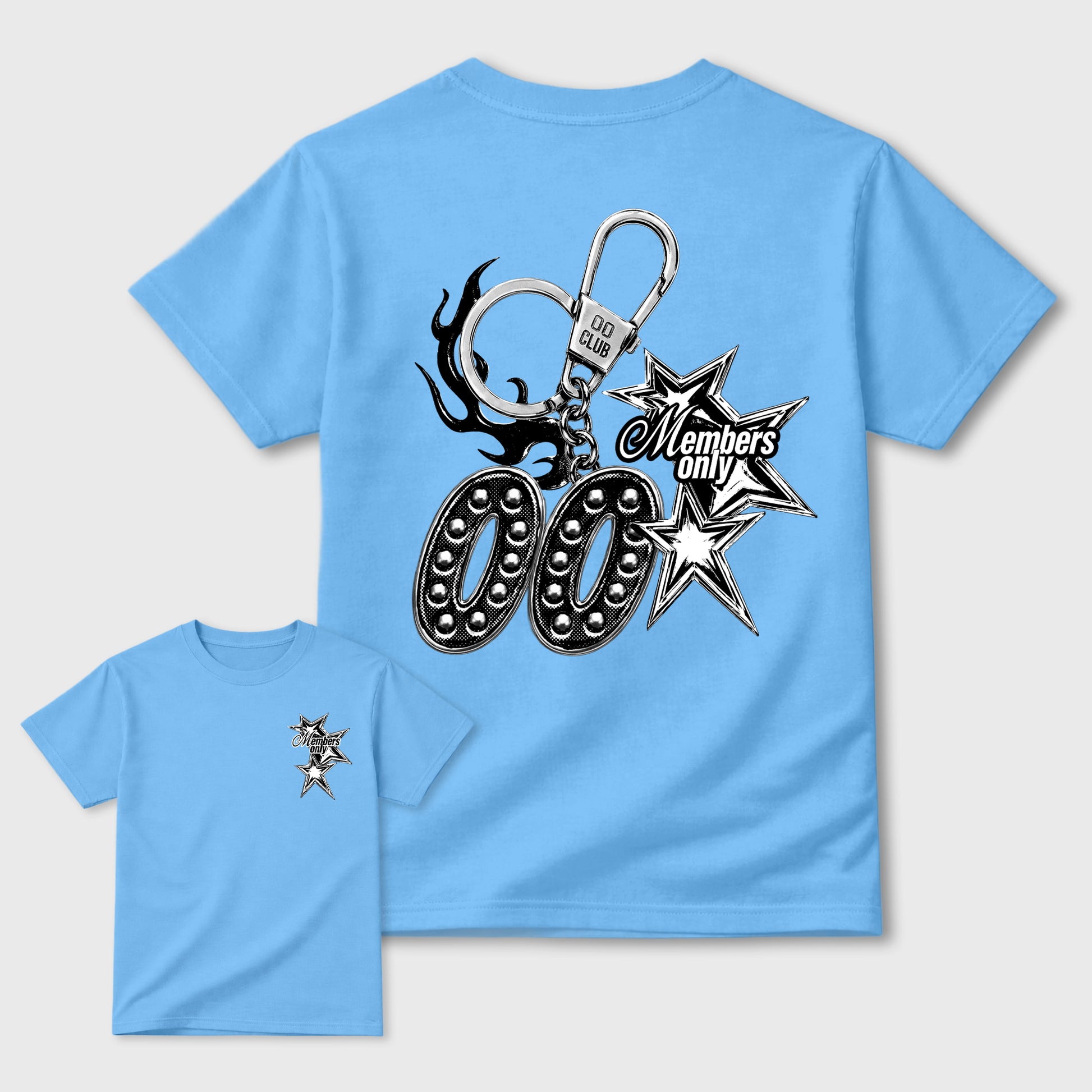 00 Members Only Graphic T-Shirt front and back tee designed for the 5s Black Carolina, featuring coordinated color options for a perfect streetwear match. Carolina Blue shirt.