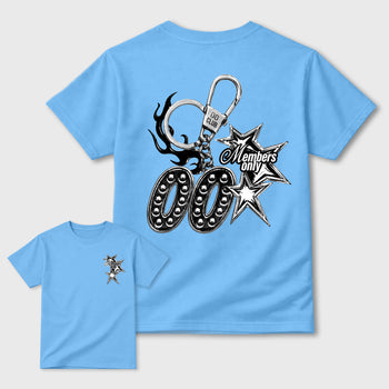 00 Members Only Graphic T-Shirt front and back tee designed for the 5s Black Carolina, featuring coordinated color options for a perfect streetwear match. Carolina Blue shirt.