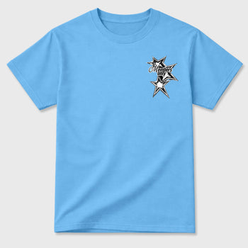 00 Members Only Graphic T-Shirt front and back tee designed for the 5s Black Carolina, featuring coordinated color options for a perfect streetwear match. Carolina Blue shirt.