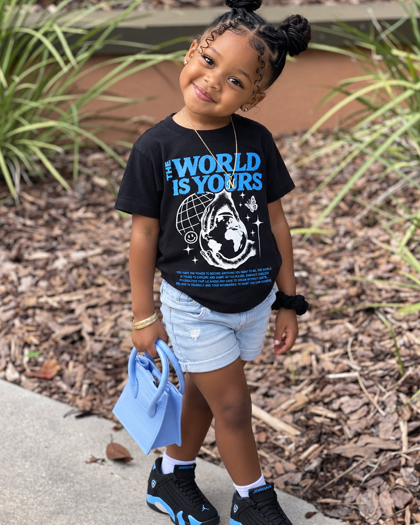 the world is yours kids Graphic T-Shirt matched air jordan 14 university blue