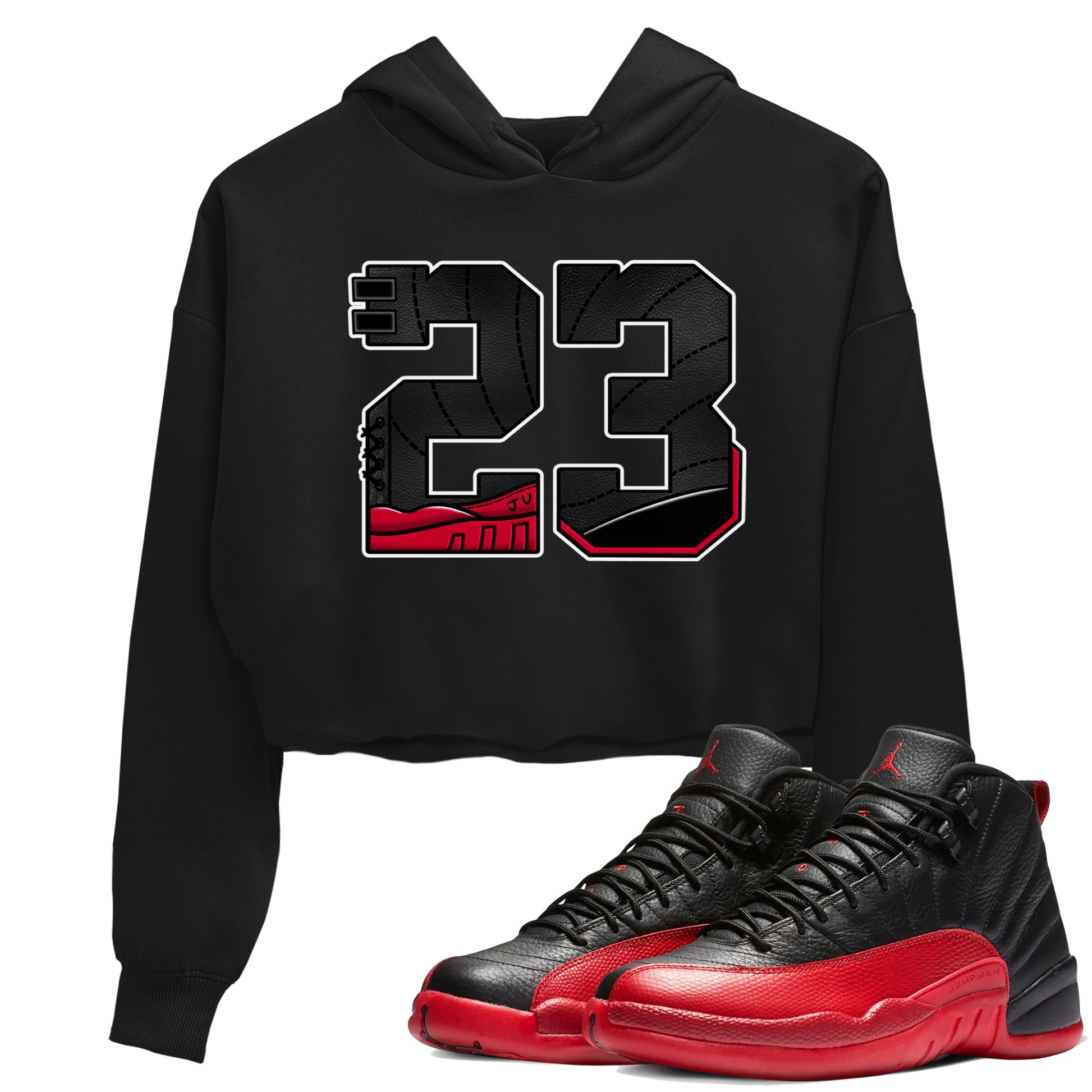 12s Flu Game shirts to match jordans 23 best t shirts to wear with jordans Air Jordan 12 Retro Flu Black and Varsity Red match shoes to clothes SNRT Sneaker Tees unisex cotton Black 1 crop tee
