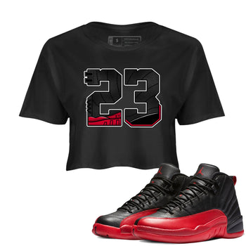 12s Flu Game shirts to match jordans 23 best t shirts to wear with jordans Air Jordan 12 Retro Flu Black and Varsity Red match shoes to clothes SNRT Sneaker Tees unisex cotton Black 1 crop tee