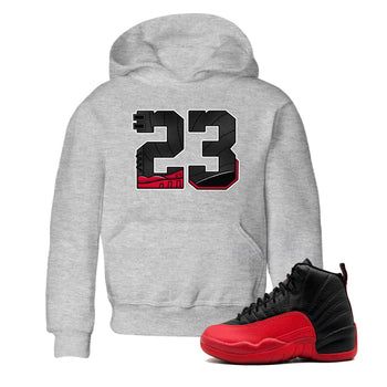 12s Flu Game shirts to match jordans 23 best t shirts to wear with jordans Air Jordan 12 Retro Flu Black and Varsity Red match shoes to clothes SNRT Sneaker Tees Youth Baby Heather Grey 1 tee