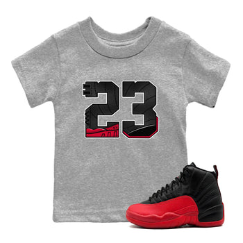 12s Flu Game shirts to match jordans 23 best t shirts to wear with jordans Air Jordan 12 Retro Flu Black and Varsity Red match shoes to clothes SNRT Sneaker Tees Youth Baby Heather Grey 1 tee