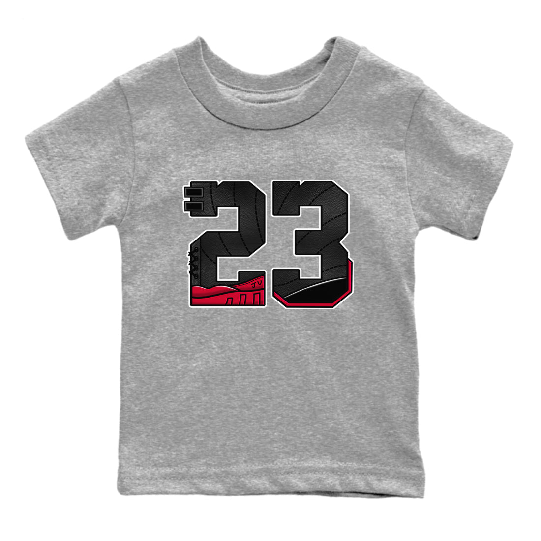 12s Flu Game shirts to match jordans 23 best t shirts to wear with jordans Air Jordan 12 Retro Flu Black and Varsity Red match shoes to clothes SNRT Sneaker Tees Youth Baby Heather Grey 2 tee